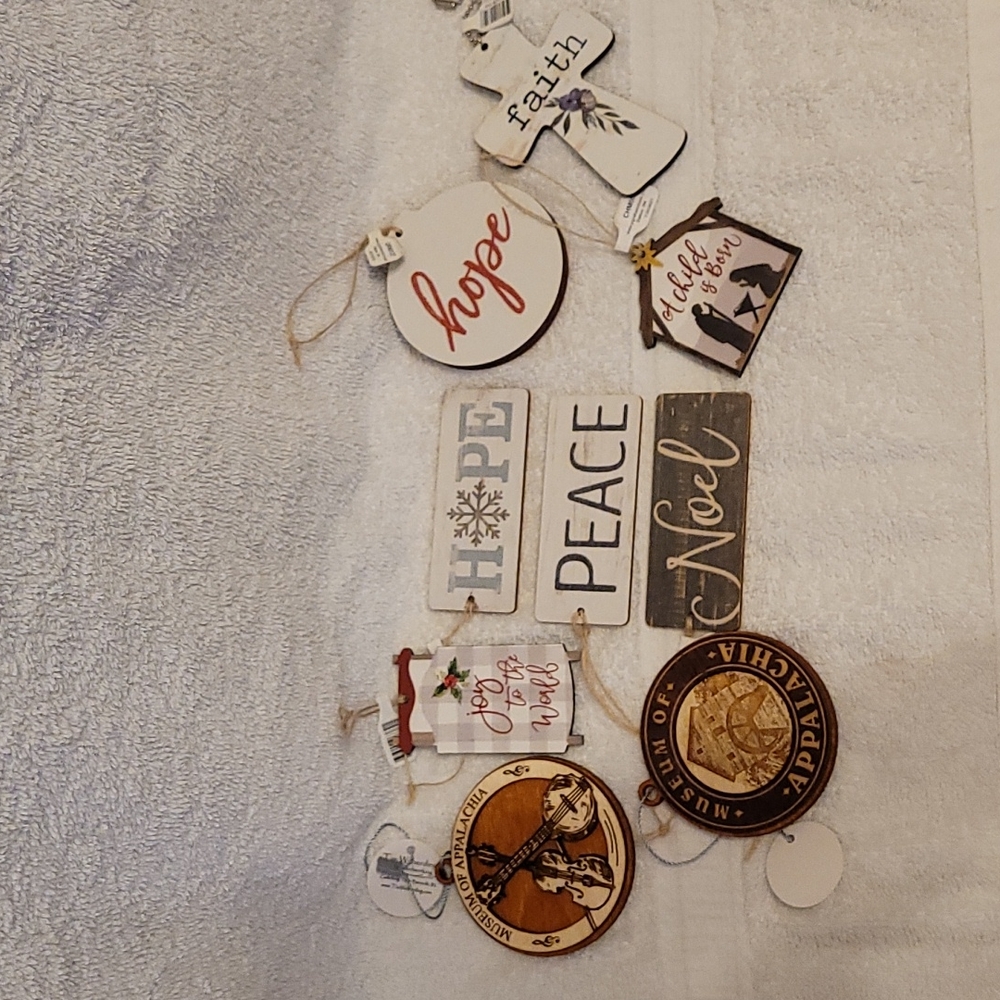 Set of 9 wood ornaments. Museum of Appalachia TN